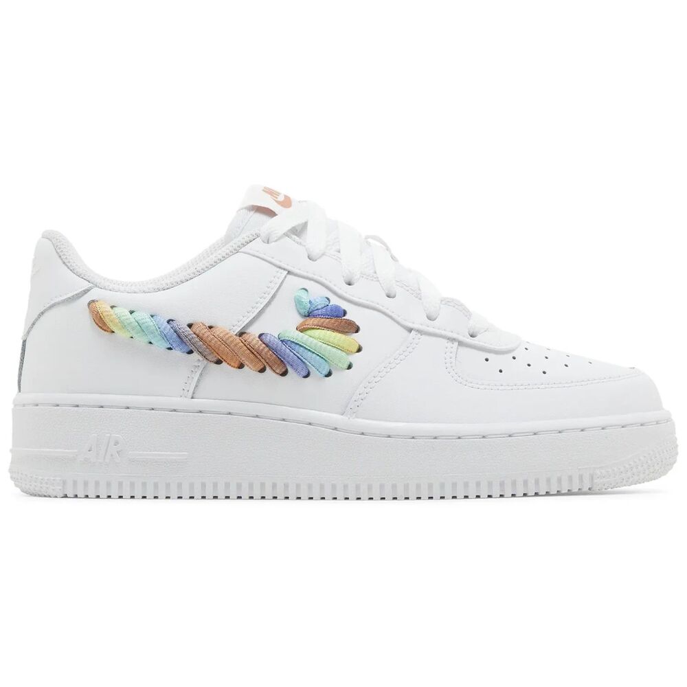 Nike Air Force 1 LV8 - White Multi Rainbow Swosh - Womens 8 / Youth GS 6.5